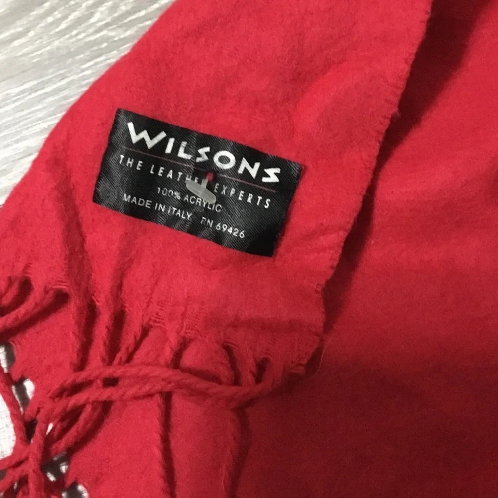 Wilsons The Leather Experts Faux Cashmere Fringe Scarf Red Made in Italy